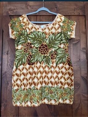 Custom made Vintage Hawaiian Muumuu Dress Ulu Breadfruit Monstera Lauhala Size L